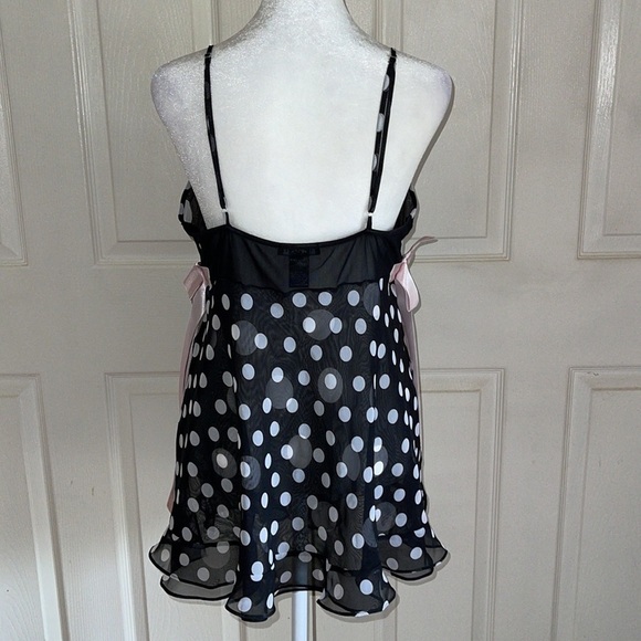 Fantasies By Morgan Taylor Black And White Dotted Pink Side Bow Chemise - Picture 3 of 6